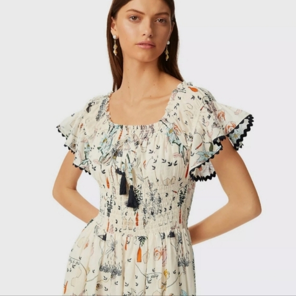 Tory Burch Poetry Of Things Smoked Midi Dress Ivory S